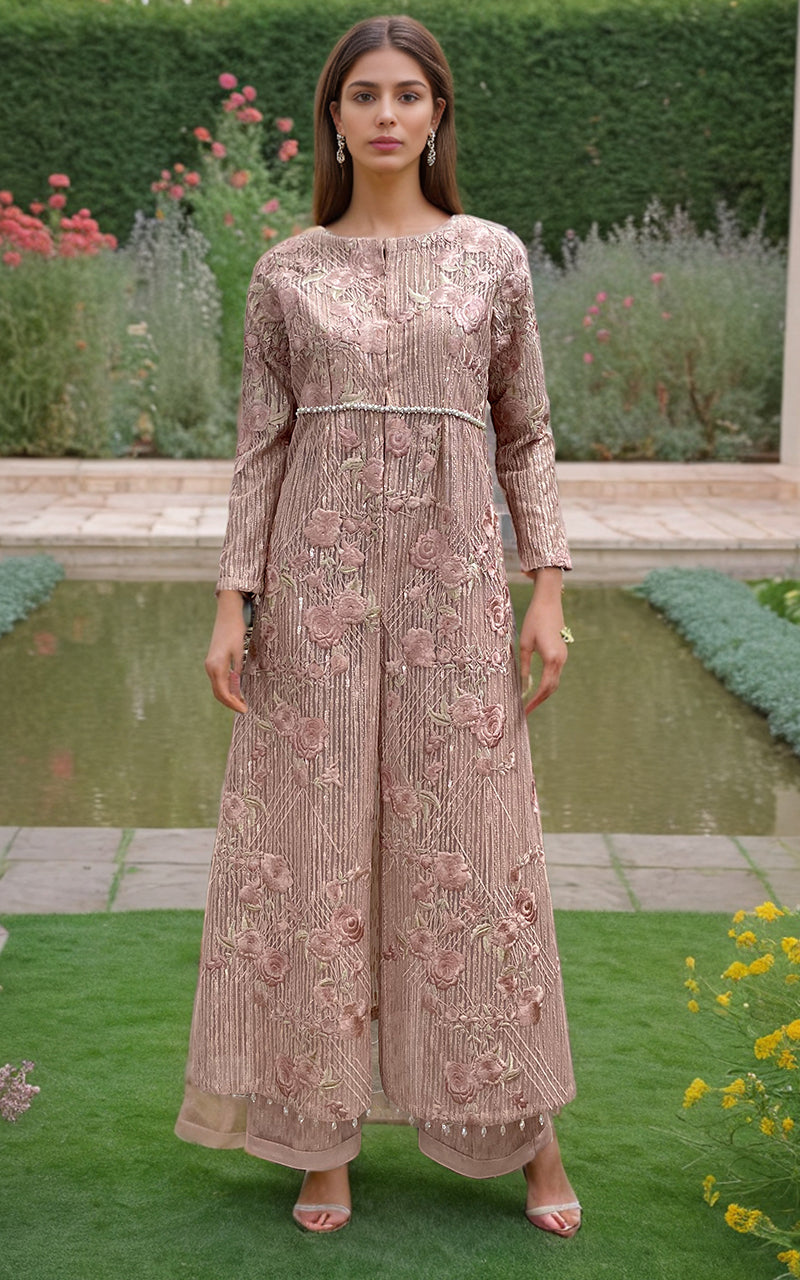 Threads and Motifs | Formal Dresses 25 | Net Embroidered Jacket With Trouser - Official Threads and Motifs stockist in UK - Sakeena London