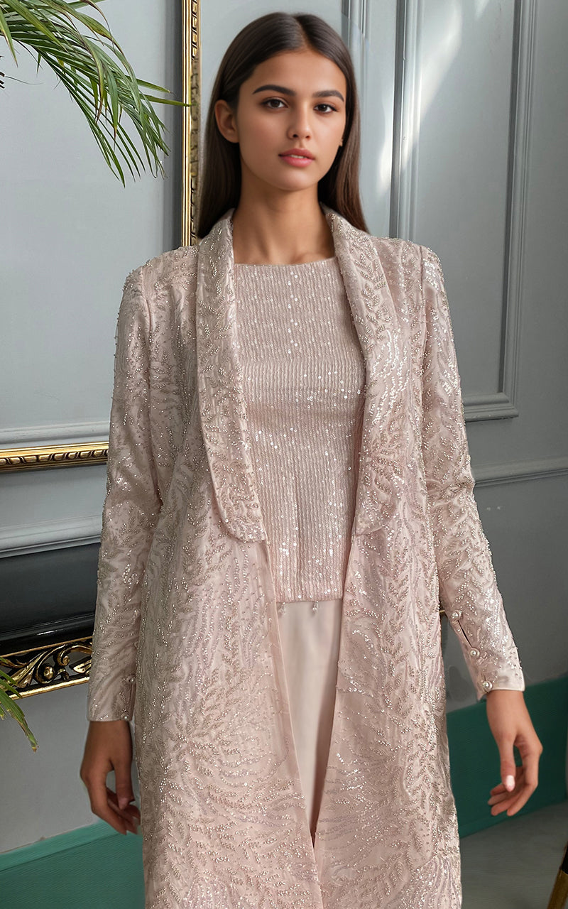 Threads and Motifs | Formal Dresses 25 | Net Embroidered jacket with trouser - Official Threads and Motifs stockist in UK - Sakeena London