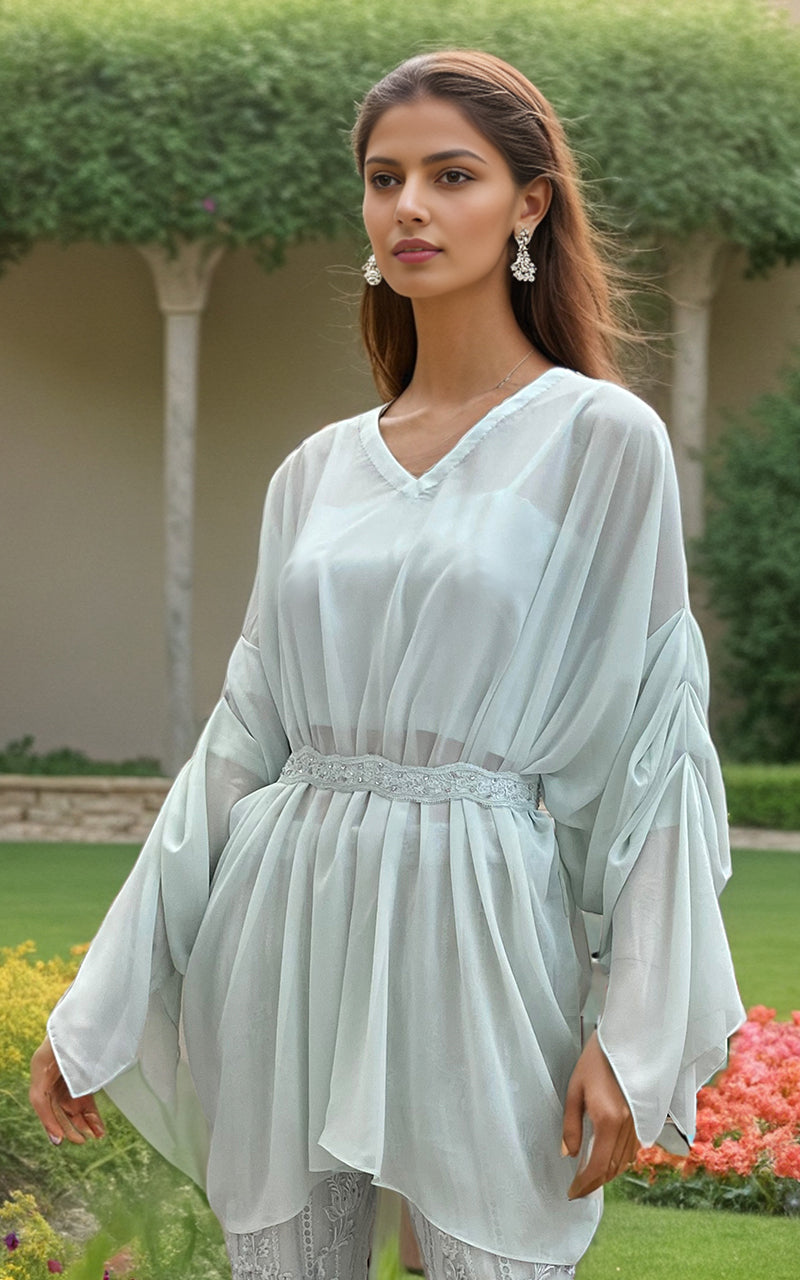Threads and Motifs | Formal Dresses 25 | Chiffon Top with Organza Embroidered Trouser - Official Threads and Motifs stockist in UK - Sakeena London