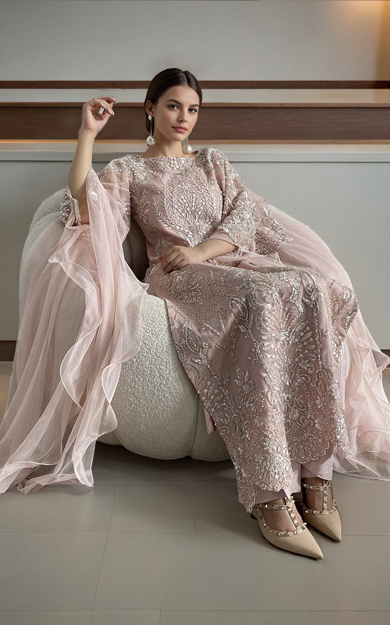Threads and Motifs | Formal Dresses 25 | Net Embroidered Shirt - Official Threads and Motifs stockist in UK - Sakeena London
