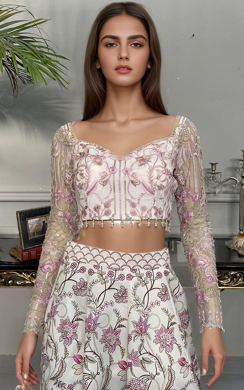 Threads and Motifs | Formal Dresses 25 | Embroidered Blouse With Printed Lehenga And Dupatta - Official Threads and Motifs stockist in UK - Sakeena London