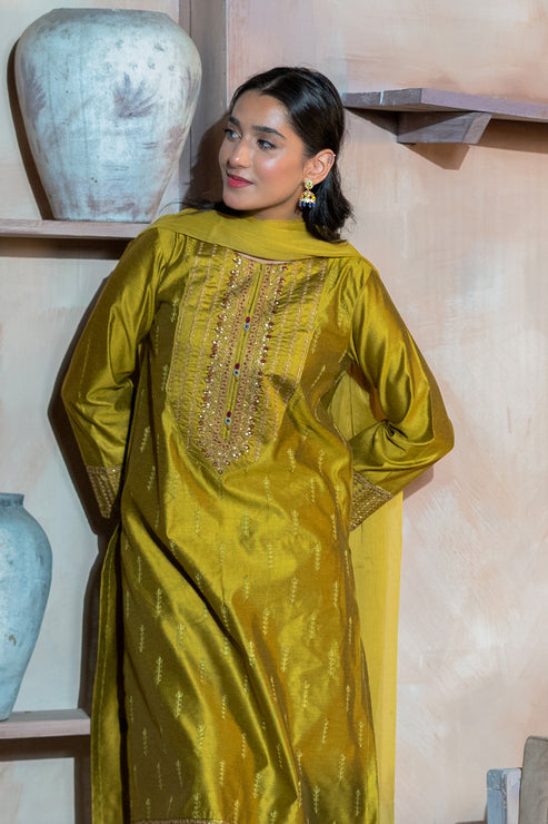 Kross Kulture | Luxury Baharaneh | Tazehro (Olive) KLX-00930 - Official Kross Kulture stockist in UK - Sakeena London