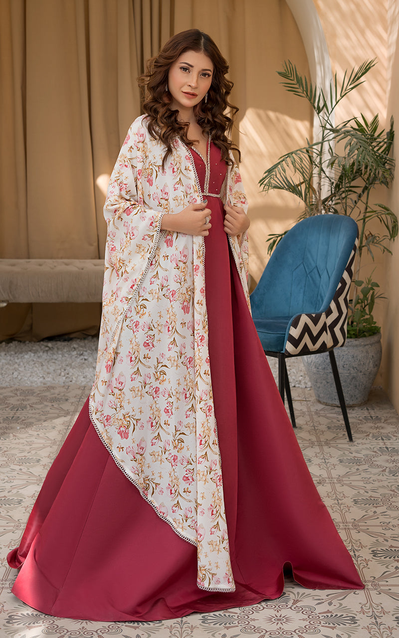 Threads and Motifs | Formal Dresses 25 | Printed Cape With Maxi - Official Threads and Motifs stockist in UK - Sakeena London