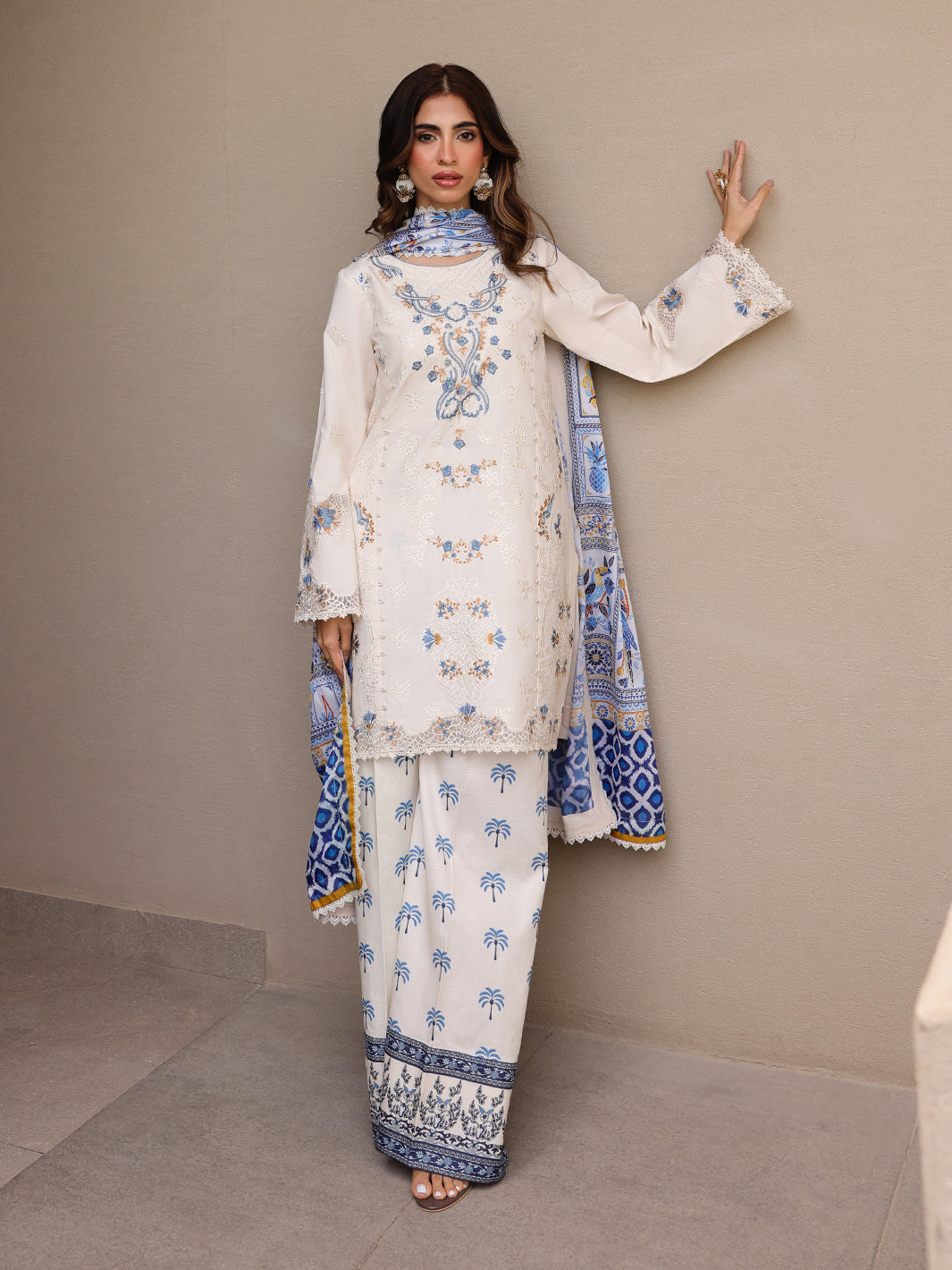 Faiza Faisal | Marine Luxury Lawn 25 | MIRHA - Official Faiza Faisal stockist in UK - Sakeena London
