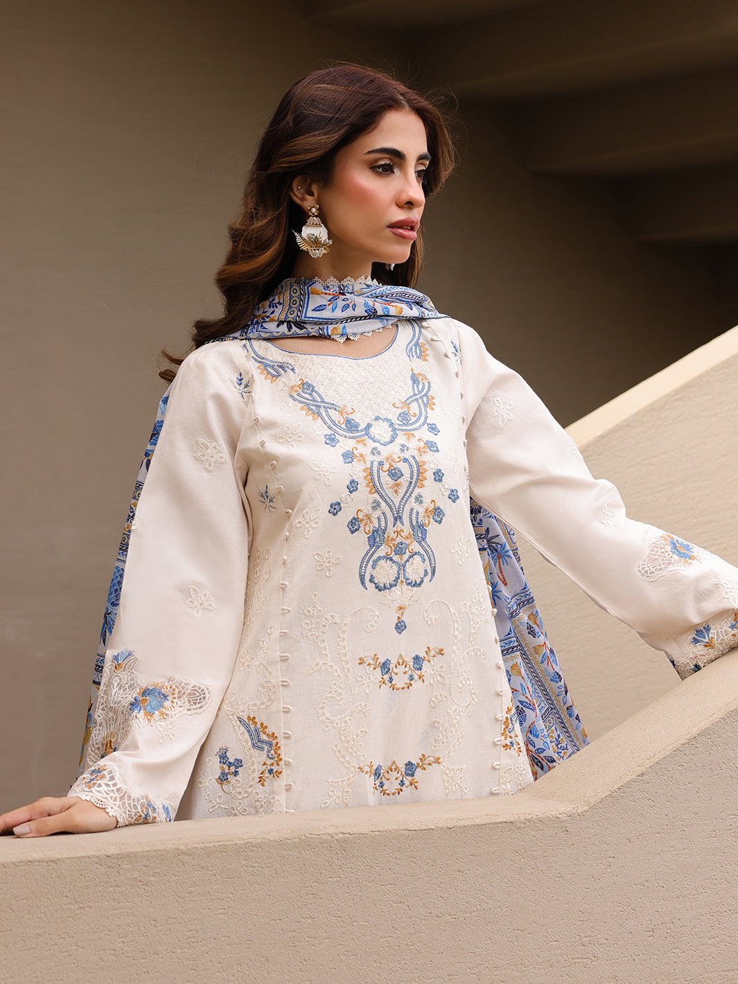 Faiza Faisal | Marine Luxury Lawn 25 | MIRHA - Official Faiza Faisal stockist in UK - Sakeena London
