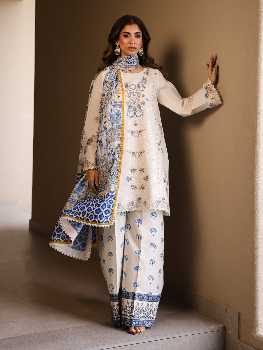 Faiza Faisal | Marine Luxury Lawn 25 | MIRHA - Official Faiza Faisal stockist in UK - Sakeena London