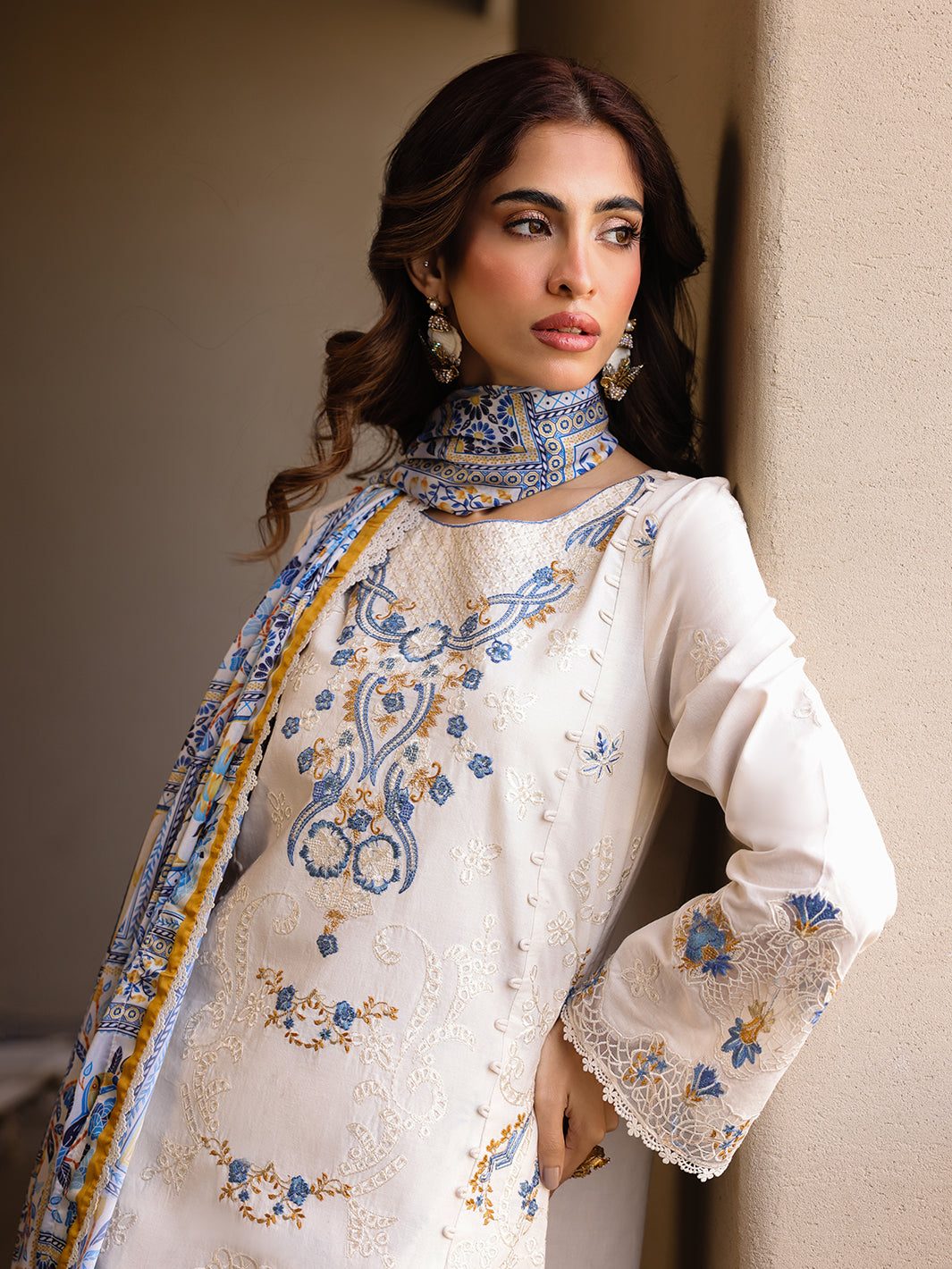 Faiza Faisal | Marine Luxury Lawn 25 | MIRHA - Official Faiza Faisal stockist in UK - Sakeena London