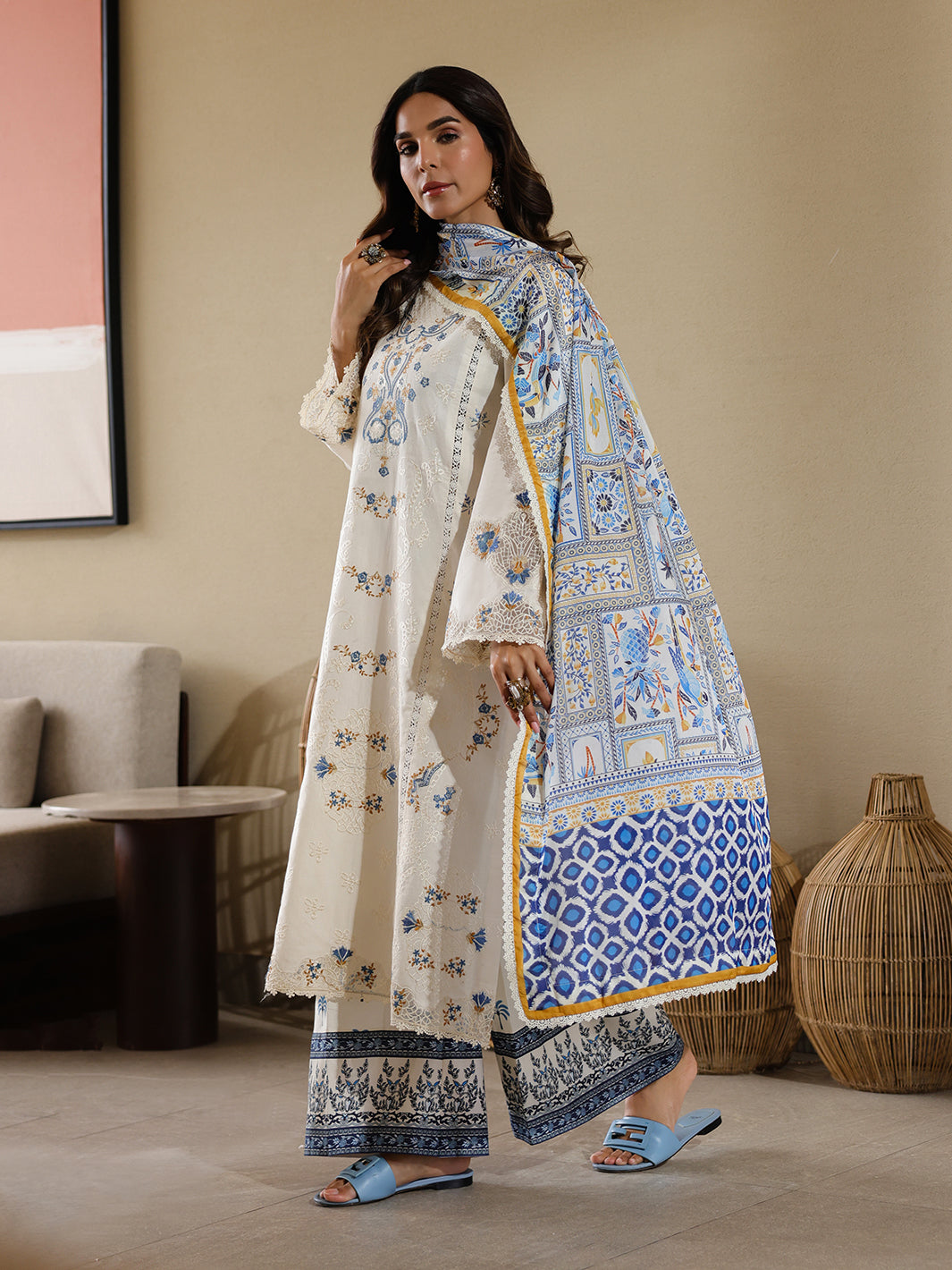 Faiza Faisal | Marine Luxury Lawn 25 | MIRHA - Official Faiza Faisal stockist in UK - Sakeena London