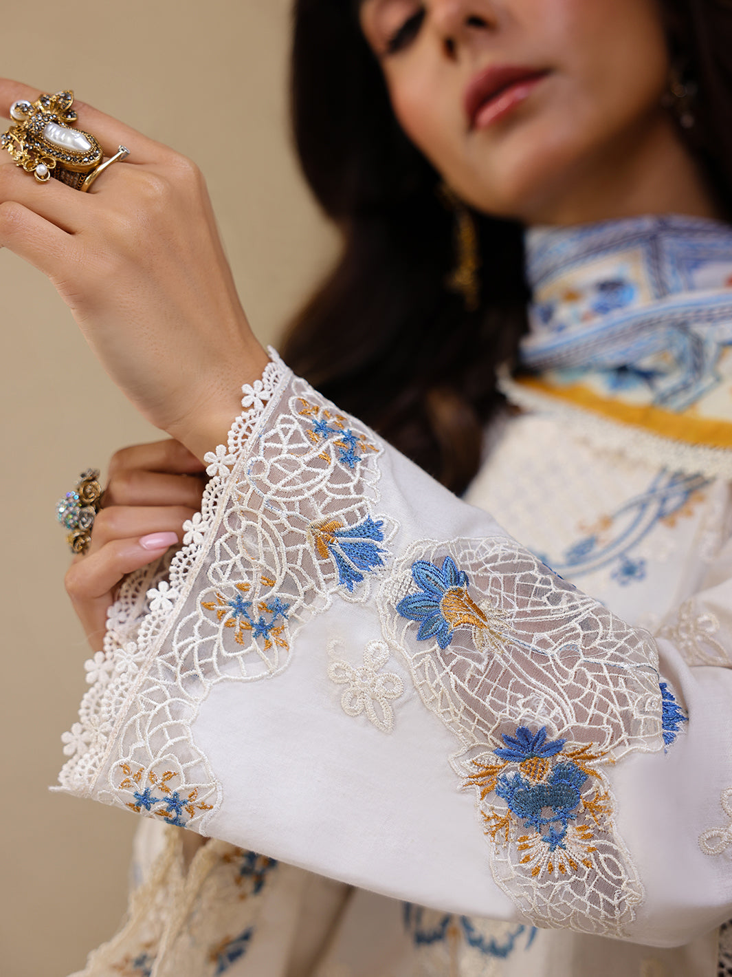 Faiza Faisal | Marine Luxury Lawn 25 | MIRHA - Official Faiza Faisal stockist in UK - Sakeena London