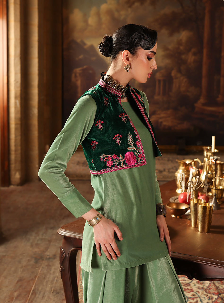 Zainab Chottani | Velura Velvet Edit 25 | Jade Bolero - Official Zainab Chottani stockist in UK - Sakeena London