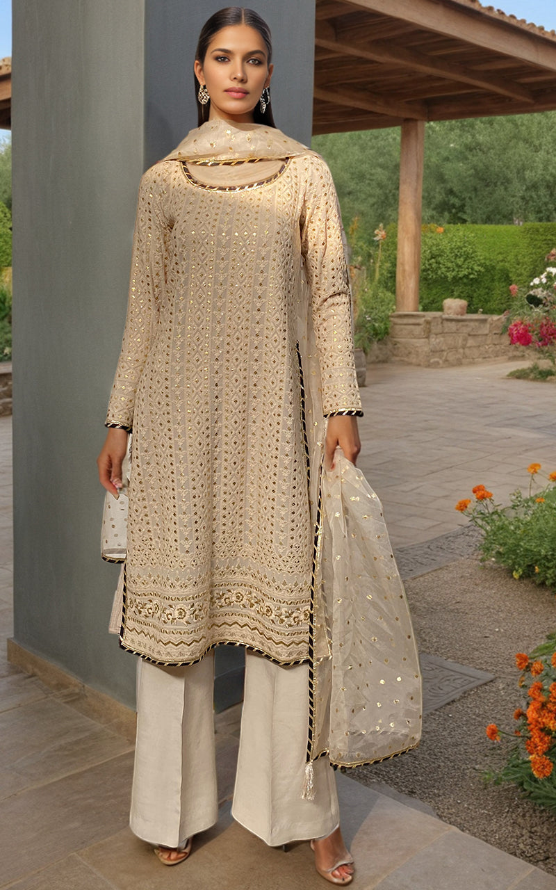 Threads and Motifs | Formal Dresses 25 | Embroidered Shirt With Trouser And Dupatta - Official Threads and Motifs stockist in UK - Sakeena London