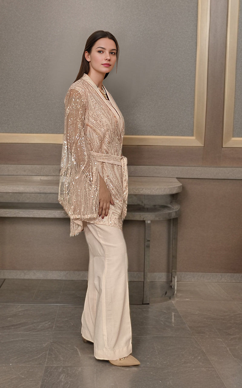 Threads and Motifs | Formal Dresses 25 | Net Embroidered Jacket With Trouser - Official Threads and Motifs stockist in UK - Sakeena London