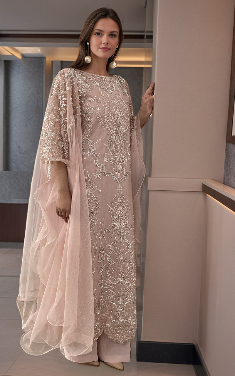 Threads and Motifs | Formal Dresses 25 | Net Embroidered Shirt - Official Threads and Motifs stockist in UK - Sakeena London