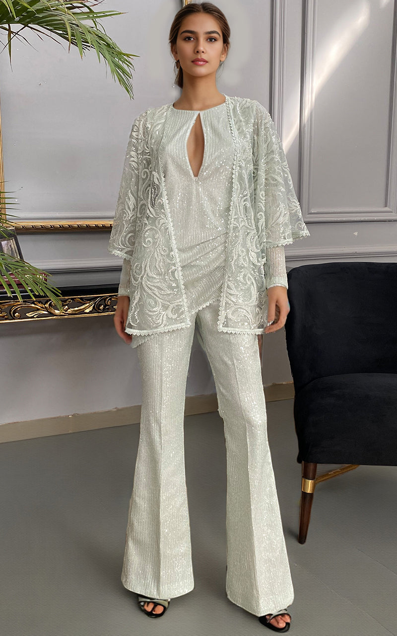 Threads and Motifs | Formal Dresses 25 | Net Embroidered Cap With Sequins Inner And Sequins Trouser - Official Threads and Motifs stockist in UK - Sakeena London