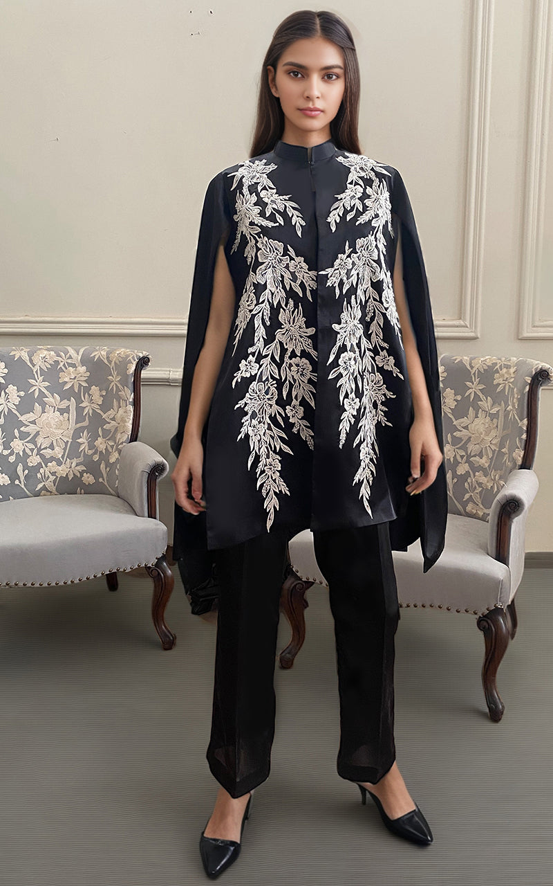 Threads and Motifs | Formal Dresses 25 | Embroidered Cape With Trouser - Official Threads and Motifs stockist in UK - Sakeena London