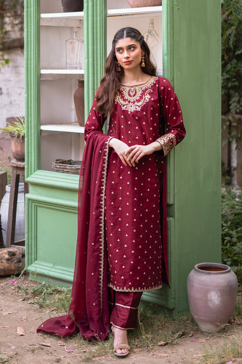 Kross Kulture | Luxury Baharaneh | Baharaneh (Maroon) KLX-00922 - Official Kross Kulture stockist in UK - Sakeena London