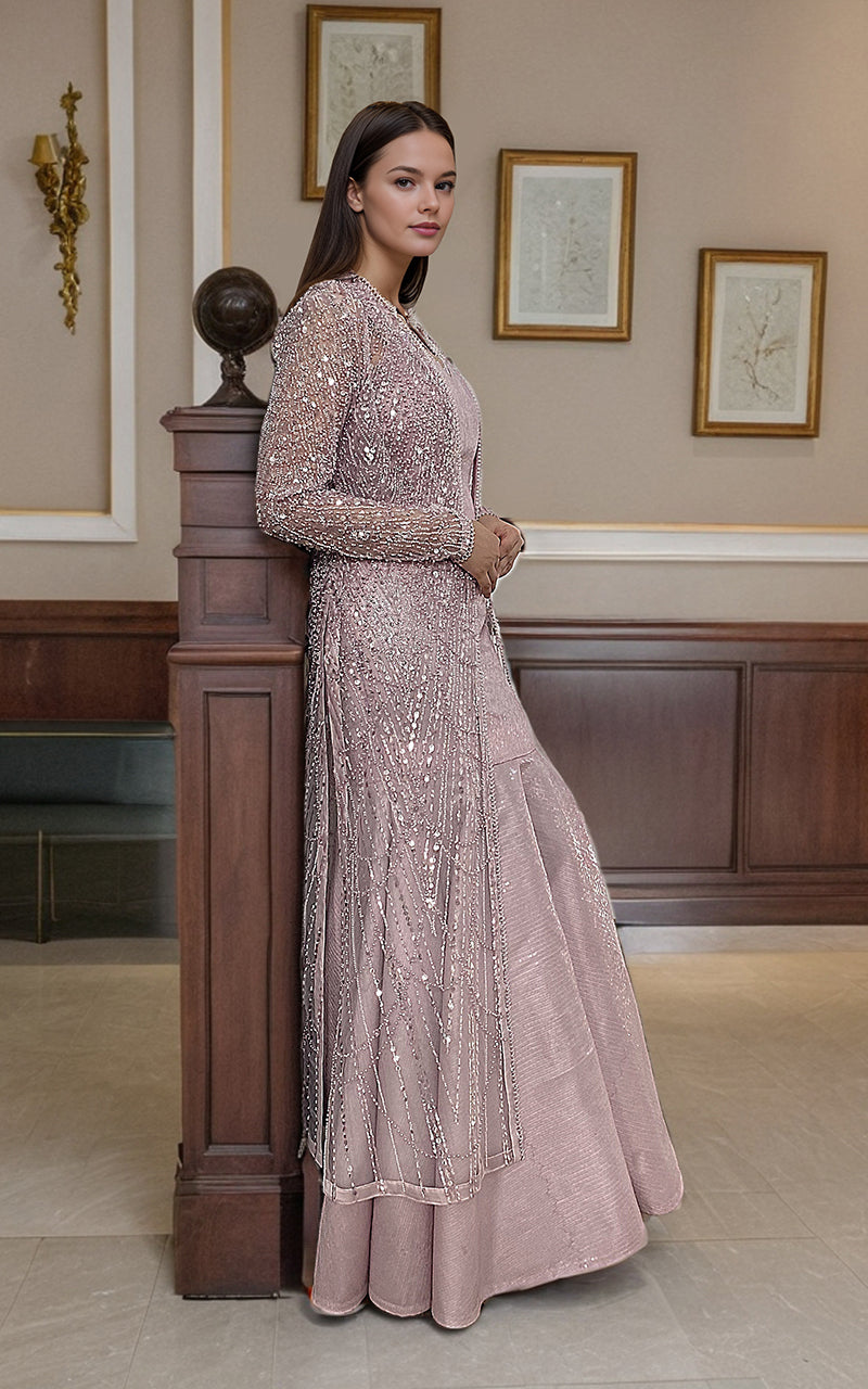 Threads and Motifs | Formal Dresses 25 | Net Embroidered Jacket With Maxi - Official Threads and Motifs stockist in UK - Sakeena London