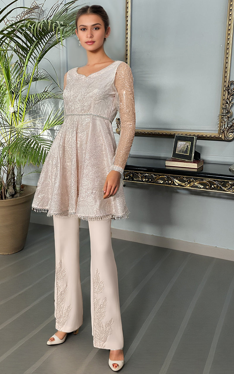 Threads and Motifs | Formal Dresses 25 | Net Embroidered Peplum With Trouser - Official Threads and Motifs stockist in UK - Sakeena London
