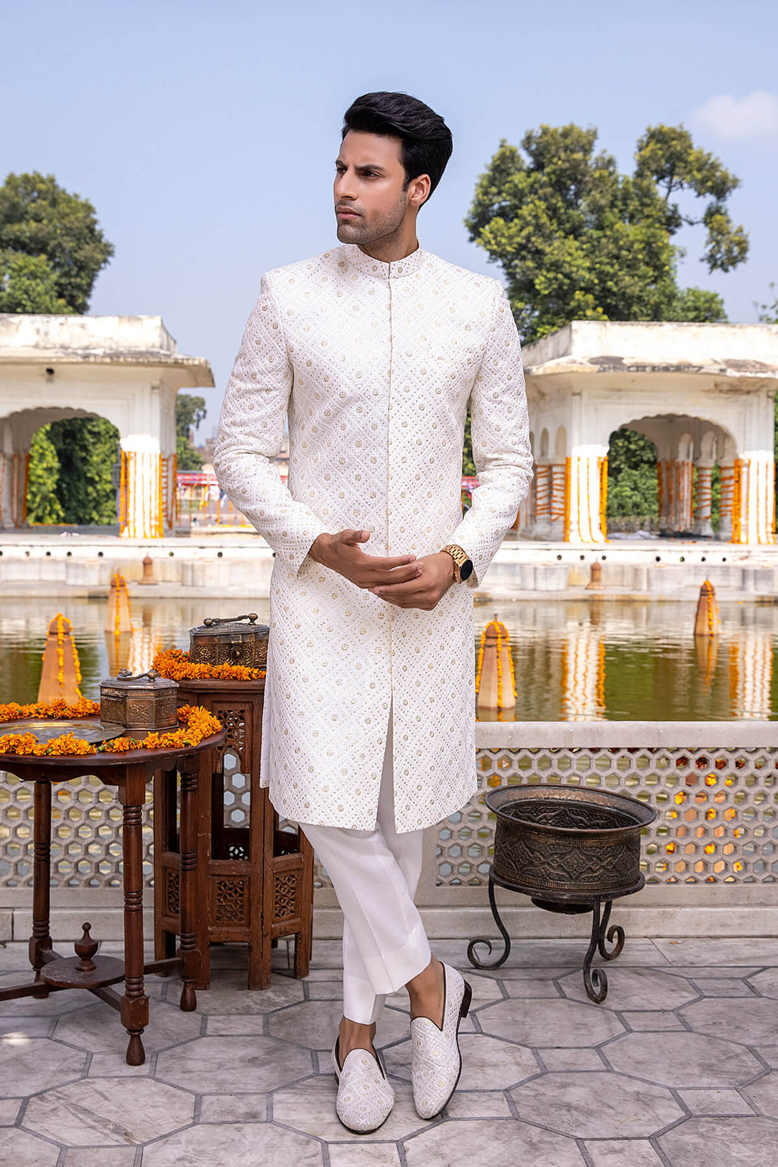 Pakistani Menswear | Mina Kashif | Sherwani D-07 - Official Sakeena London stockist in UK - Sakeena London