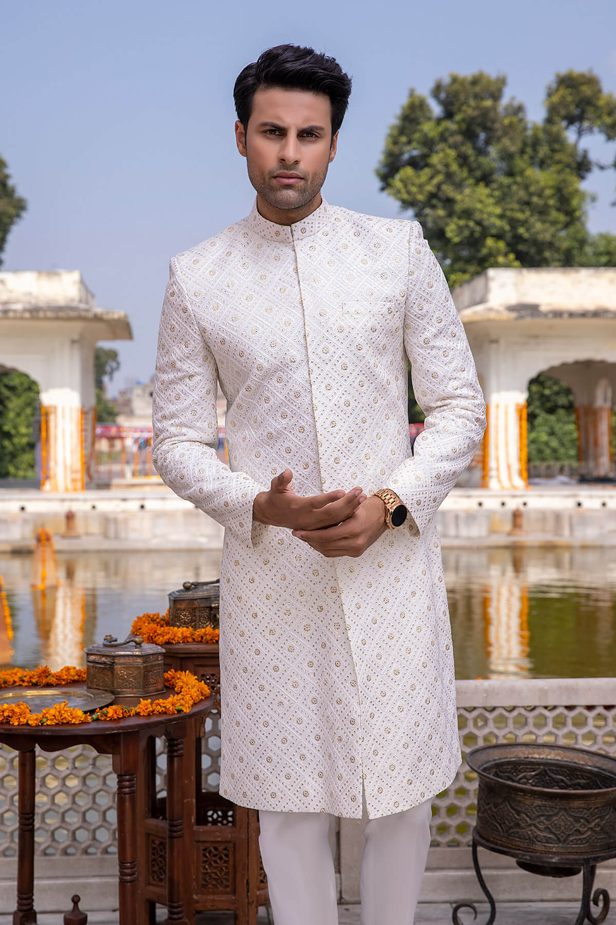 Pakistani Menswear | Mina Kashif | Sherwani D-07 - Official Sakeena London stockist in UK - Sakeena London