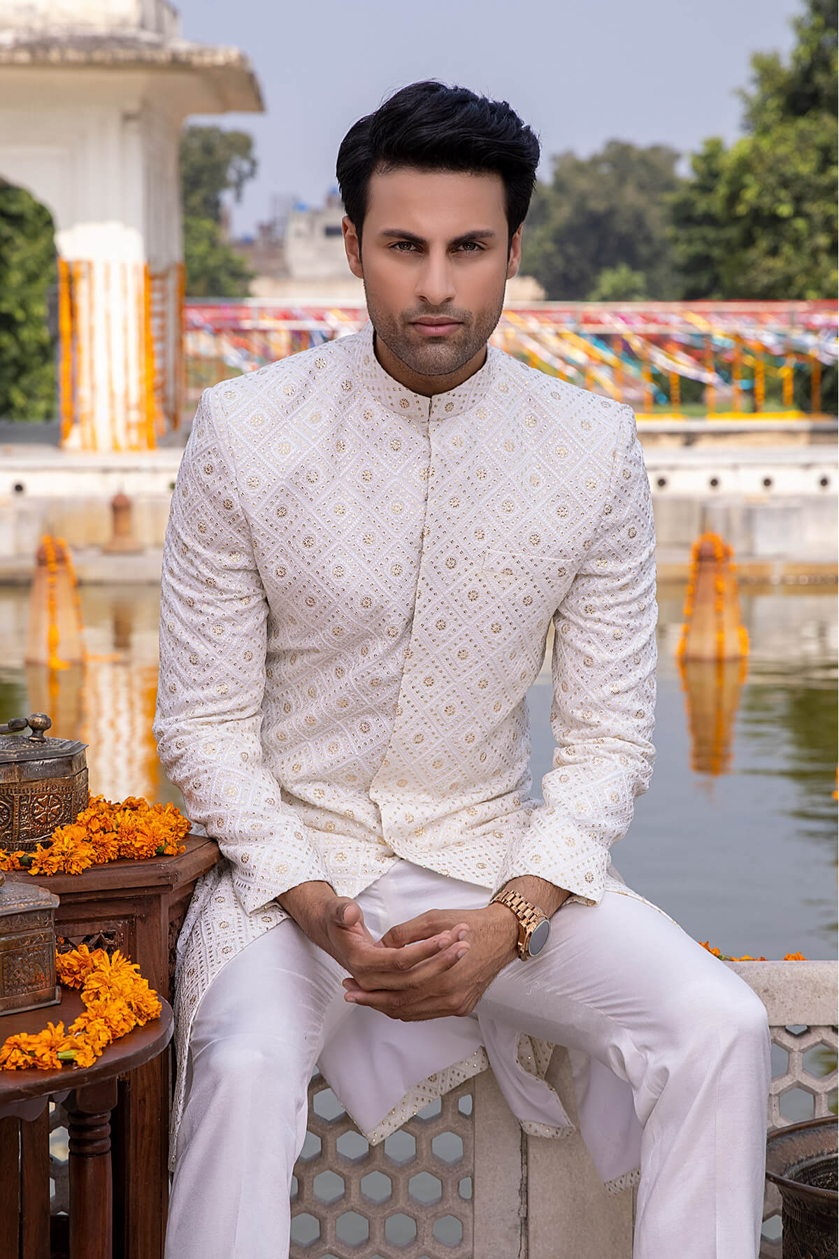 Pakistani Menswear | Mina Kashif | Sherwani D-07 - Official Sakeena London stockist in UK - Sakeena London