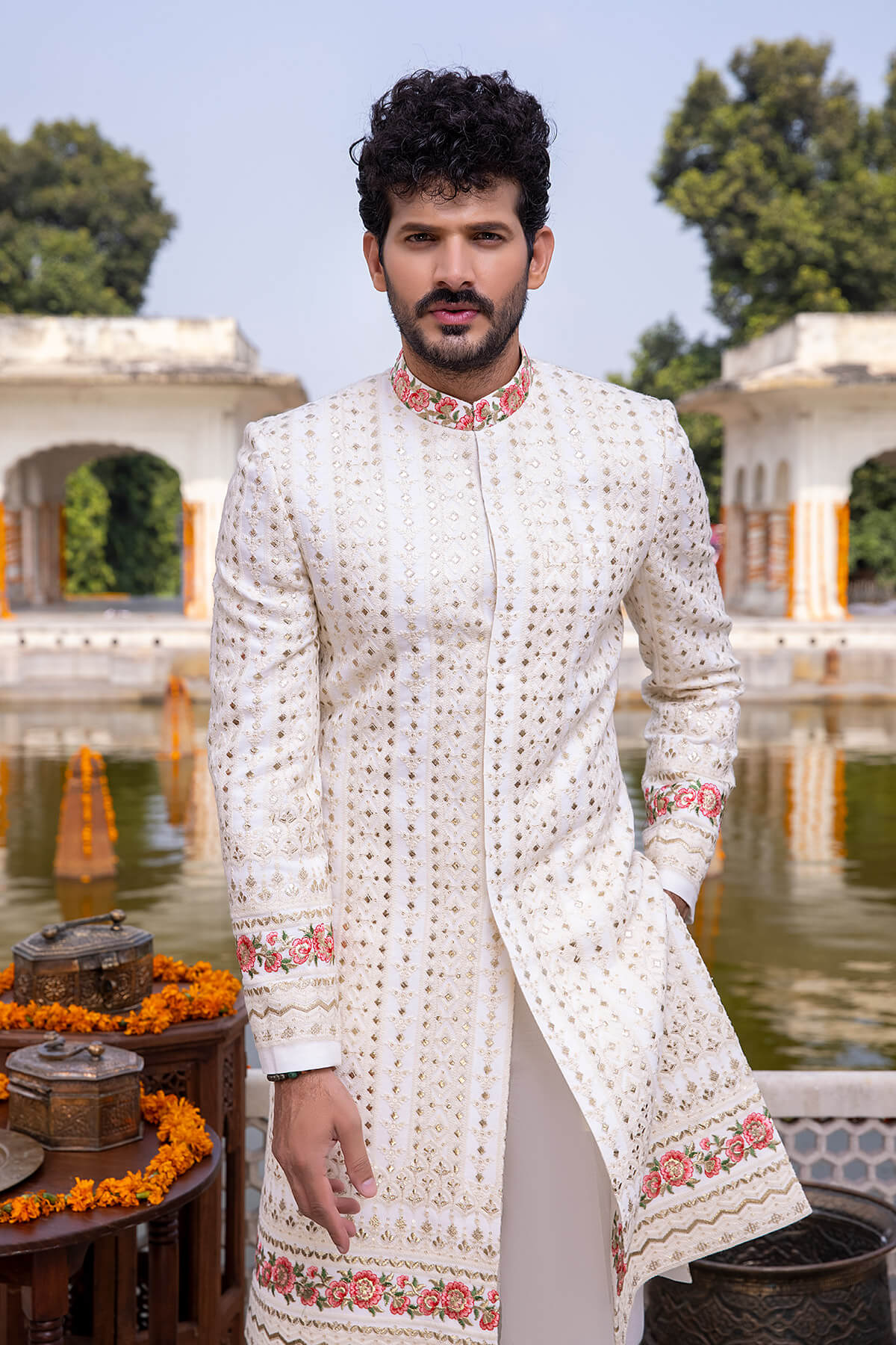 Pakistani Menswear | Mina Kashif | Sherwani D-16-B - Official Sakeena London stockist in UK - Sakeena London