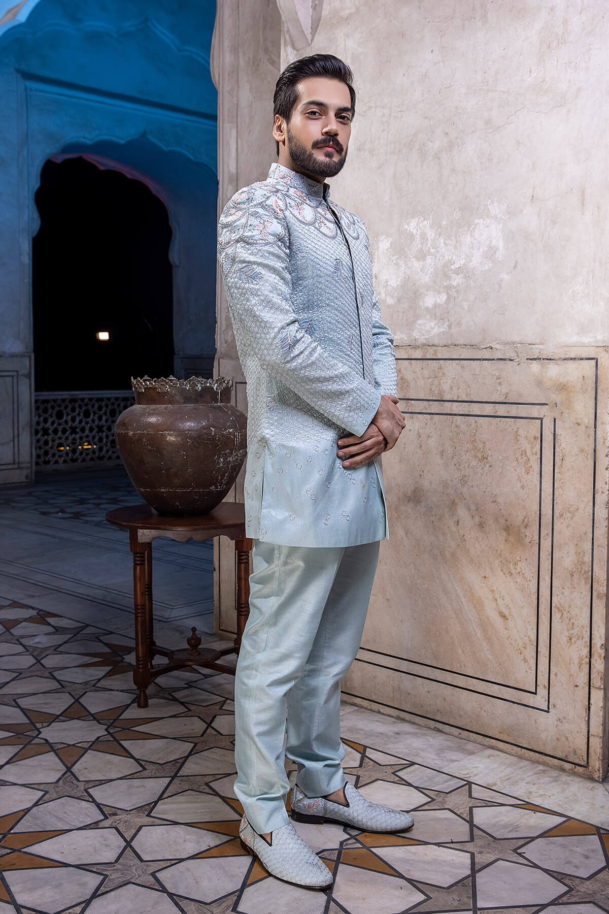 Pakistani Menswear | Mina Kashif | Sherwani D-09 - Official Sakeena London stockist in UK - Sakeena London