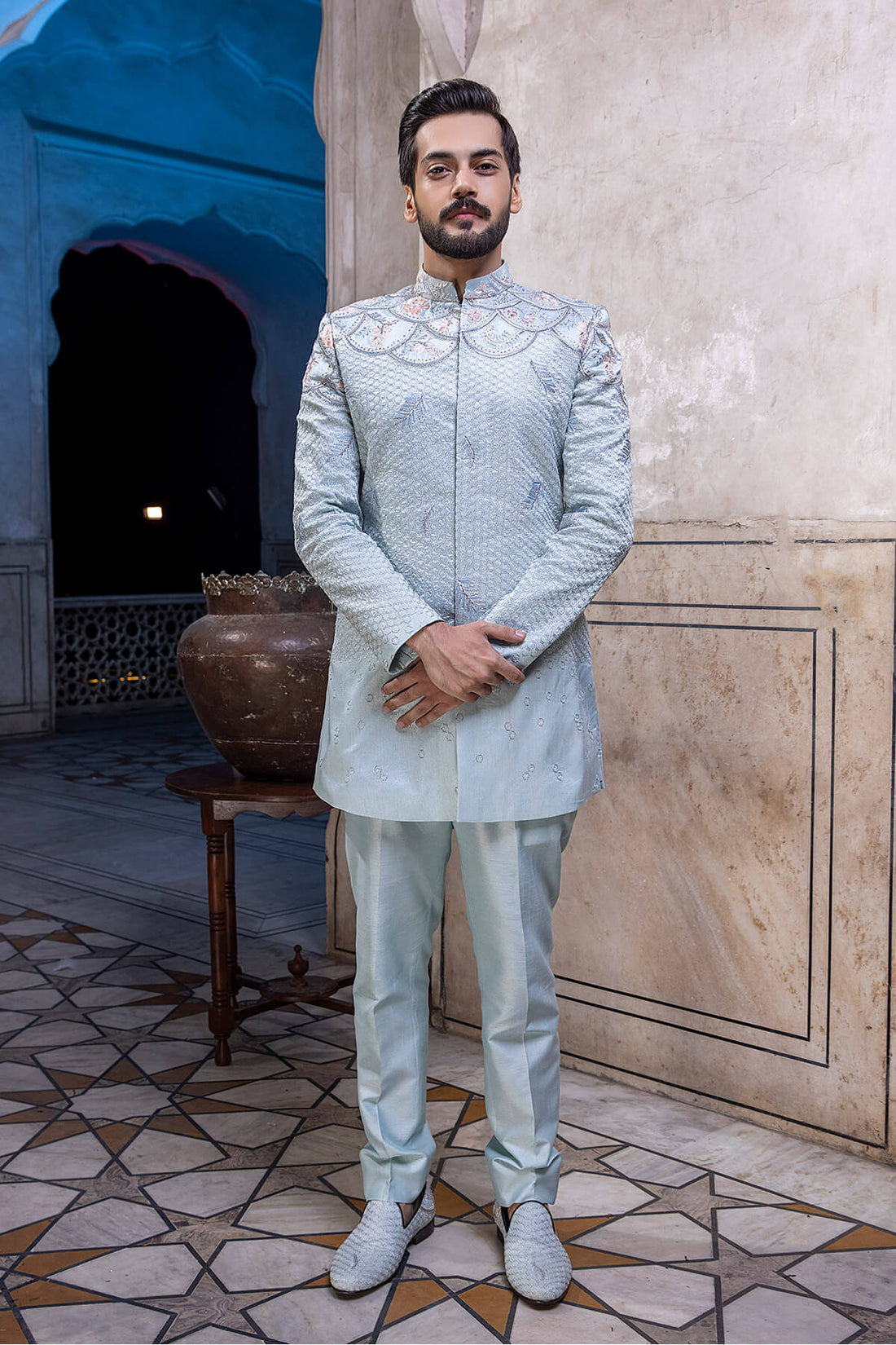Pakistani Menswear | Mina Kashif | Sherwani D-09 - Official Sakeena London stockist in UK - Sakeena London