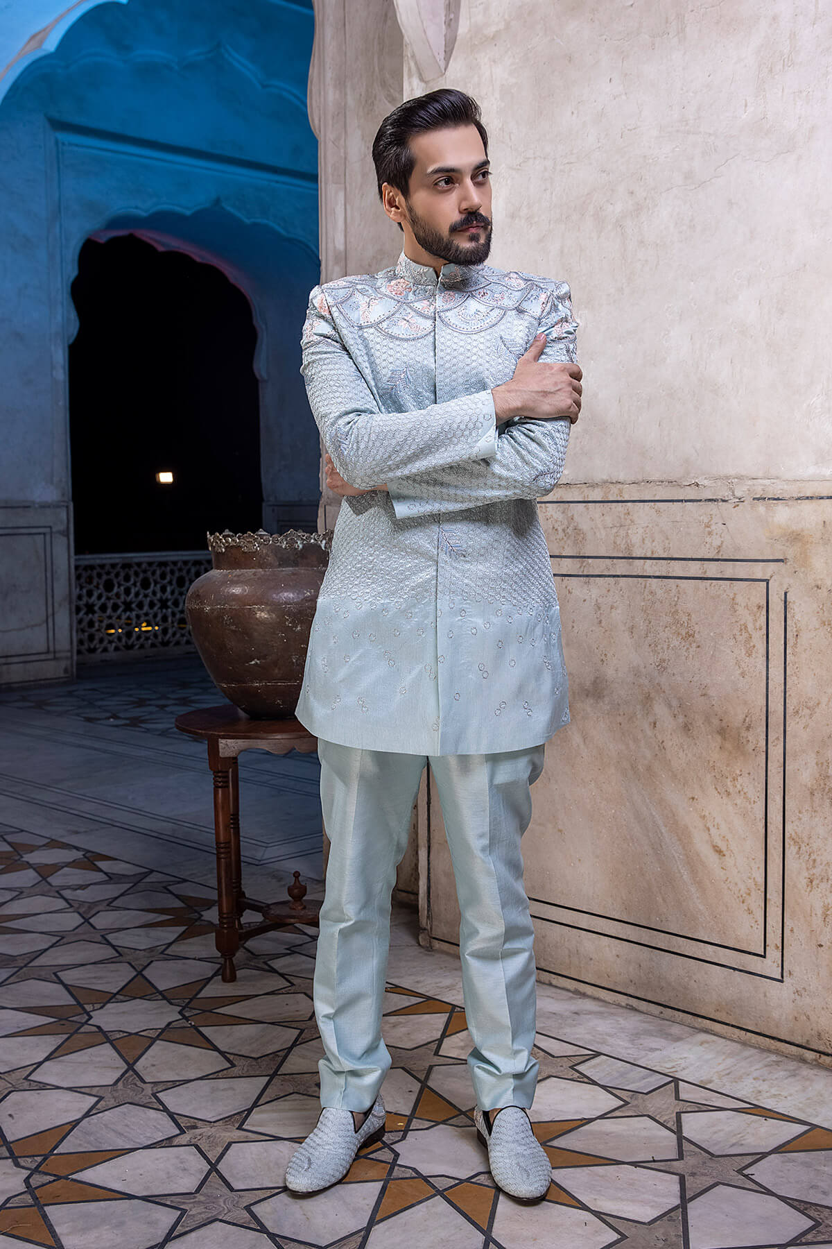 Pakistani Menswear | Mina Kashif | Sherwani D-09 - Official Sakeena London stockist in UK - Sakeena London