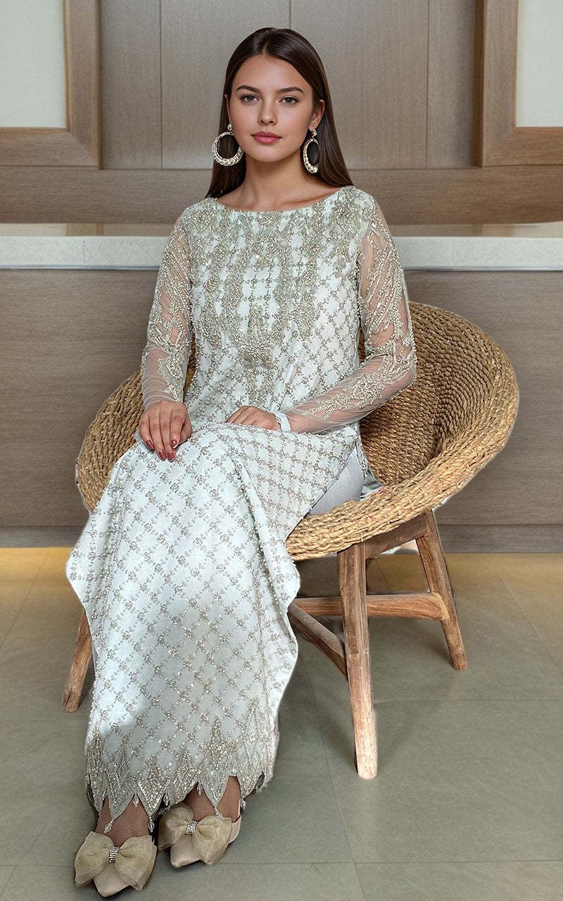 Threads and Motifs | Formal Dresses 25 | Net Embroidered Shirt With Trouser - Official Threads and Motifs stockist in UK - Sakeena London