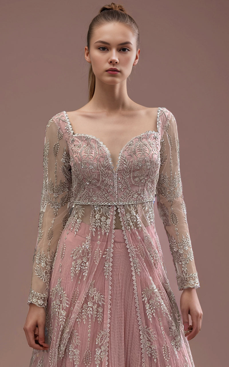 Threads and Motifs | Formal Dresses 25 | Net Embroidered Dress With Skirt And Embroidered Dupatta - Official Threads and Motifs stockist in UK - Sakeena London
