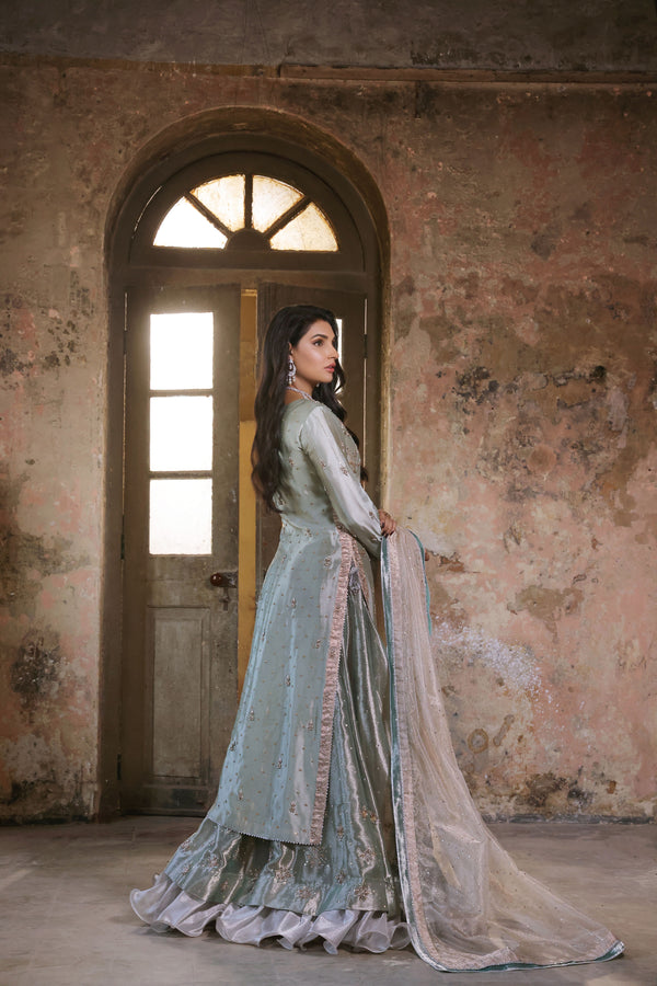 Wahaj M Khan | Banno Wedding Formals | Iceblue Lama Bano outfit - Official Wahaj M Khan stockist in UK - Sakeena London