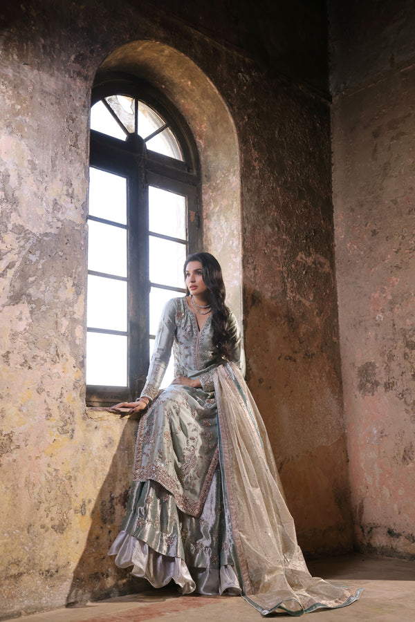 Wahaj M Khan | Banno Wedding Formals | Iceblue Lama Bano outfit - Official Wahaj M Khan stockist in UK - Sakeena London