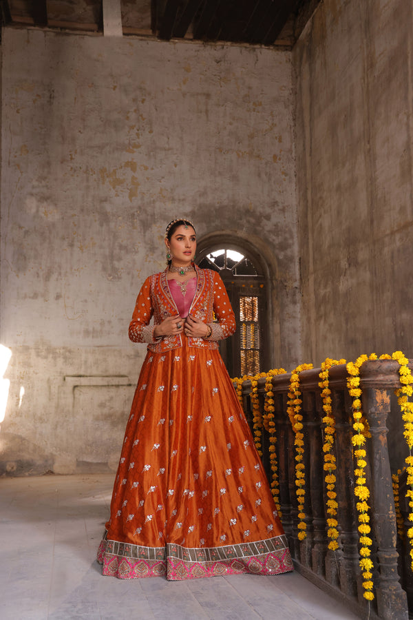 Wahaj M Khan | Banno Wedding Formals | Bano Rust Choli Set - Official Wahaj M Khan stockist in UK - Sakeena London