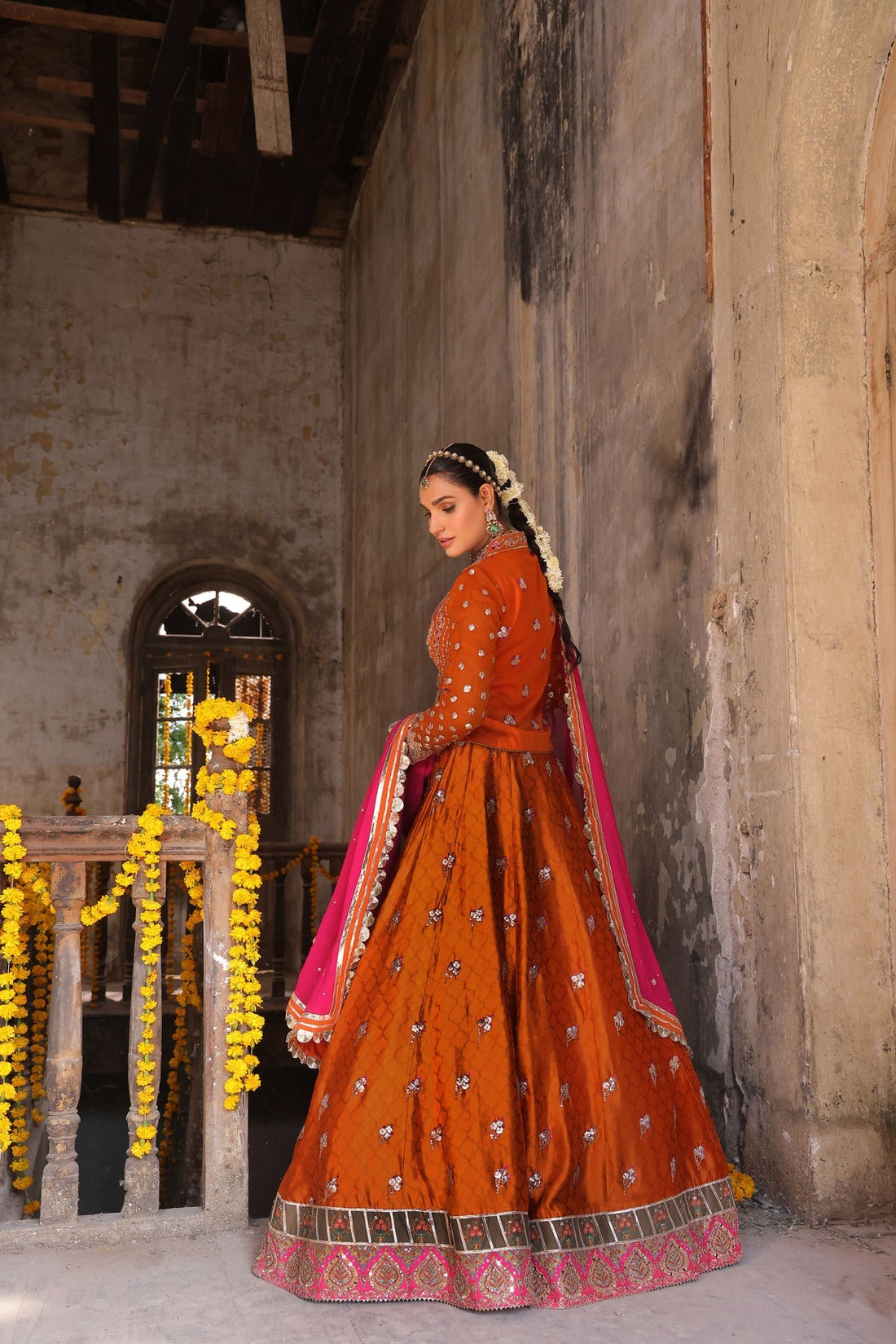 Wahaj M Khan | Banno Wedding Formals | Bano Rust Choli Set - Official Wahaj M Khan stockist in UK - Sakeena London