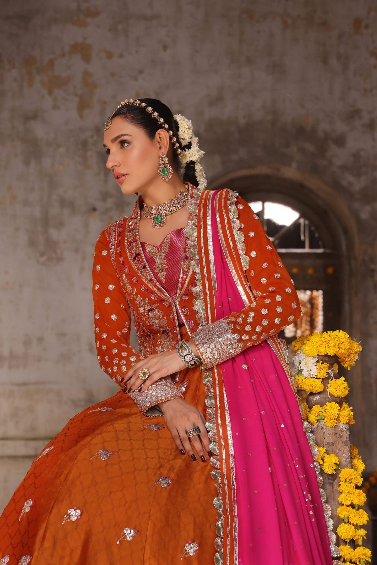 Wahaj M Khan | Banno Wedding Formals | Bano Rust Choli Set - Official Wahaj M Khan stockist in UK - Sakeena London