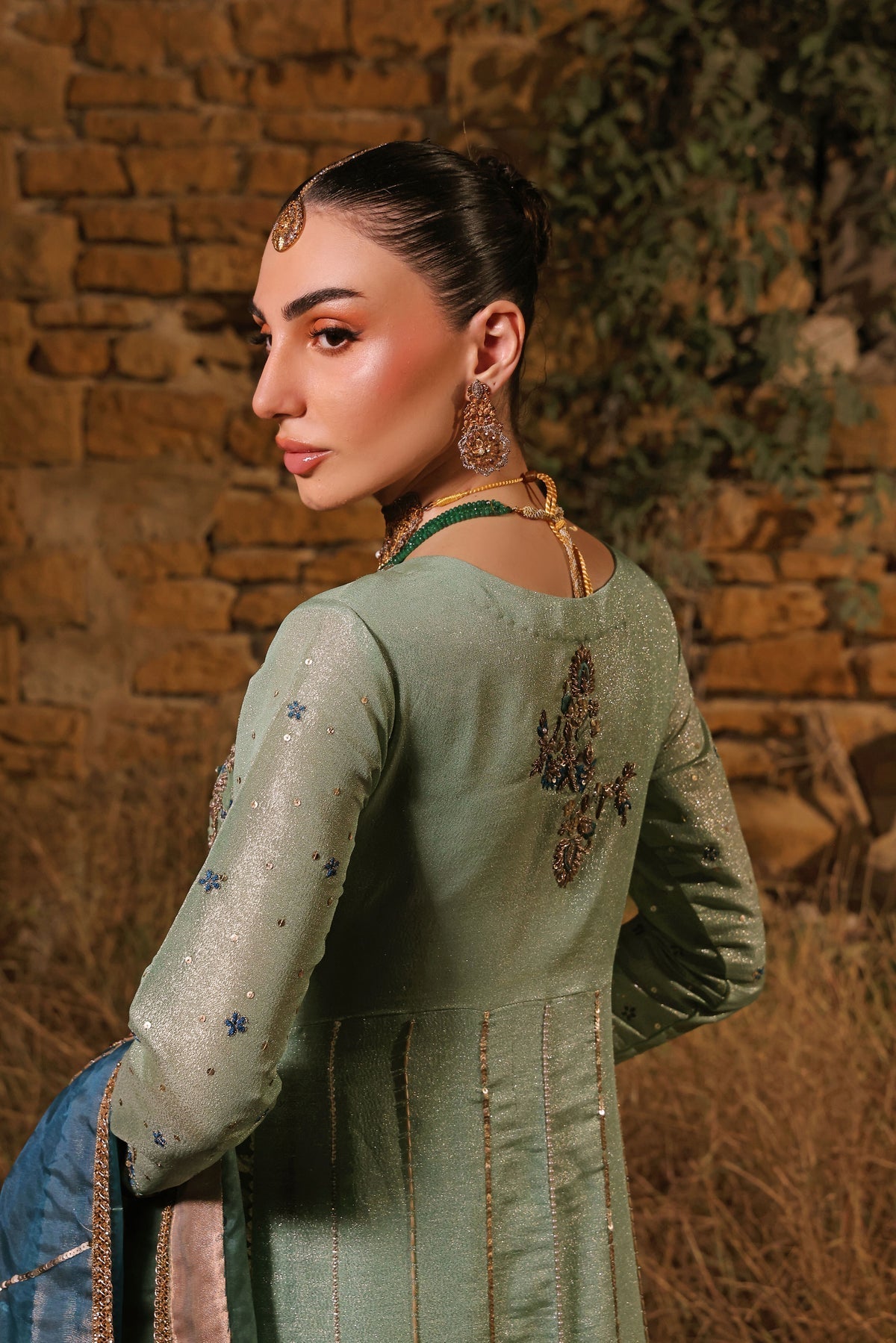 Wahaj M Khan | Banno Wedding Formals | Ferozi Rosegold Bano Jacket - Official Wahaj M Khan stockist in UK - Sakeena London