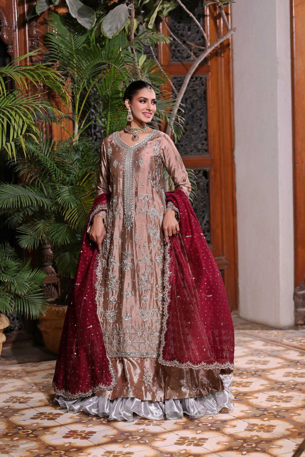 Wahaj M Khan | Nur Festive | Coffee Maroon Gold Luxe Nur LS