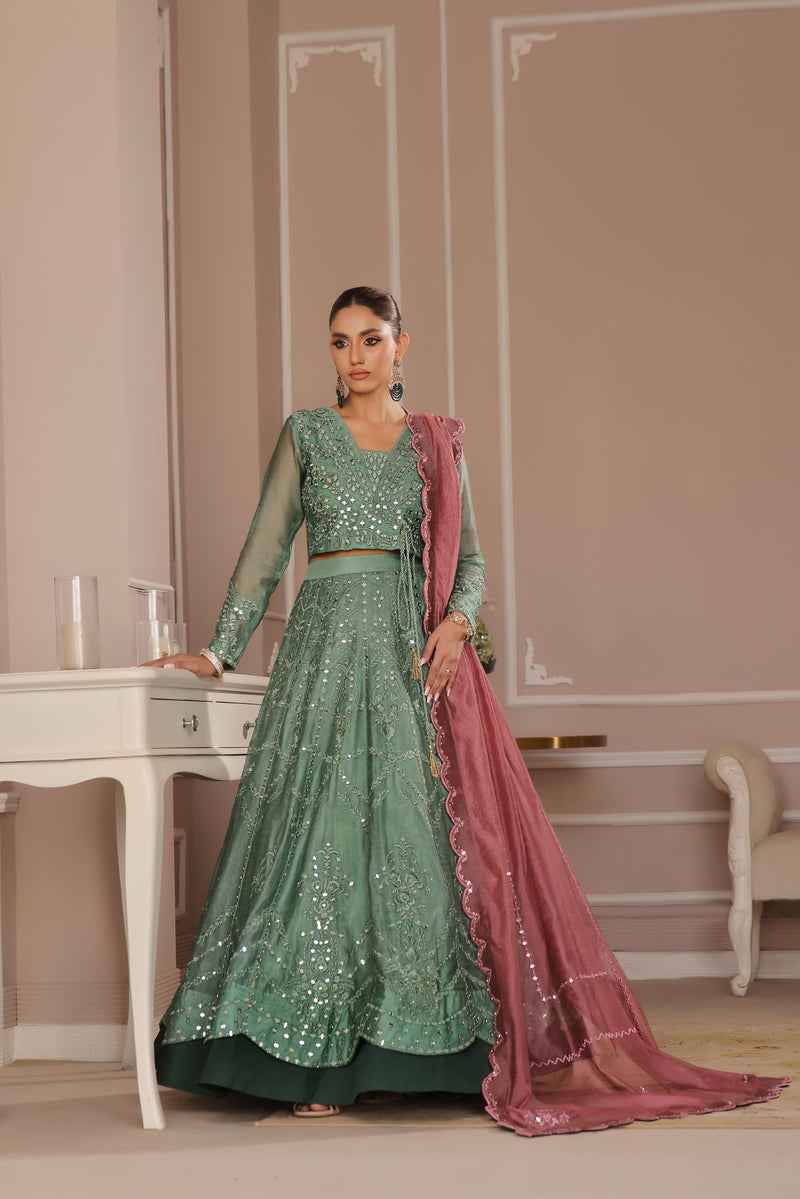 Wahaj M Khan | Banno Formals | GREEN LAVENDER BANO2 LC - Official Wahaj M Khan stockist in UK - Sakeena London