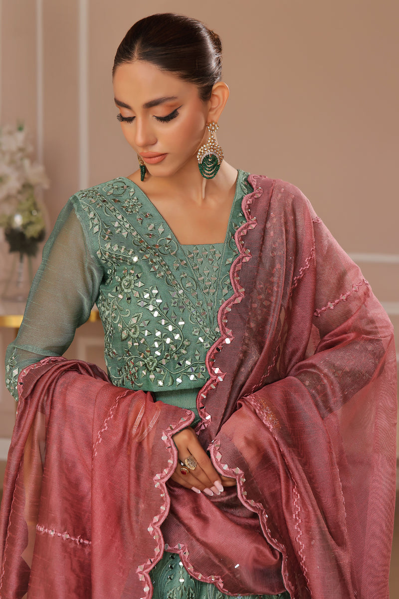 Wahaj M Khan | Banno Formals | GREEN LAVENDER BANO2 LC - Official Wahaj M Khan stockist in UK - Sakeena London