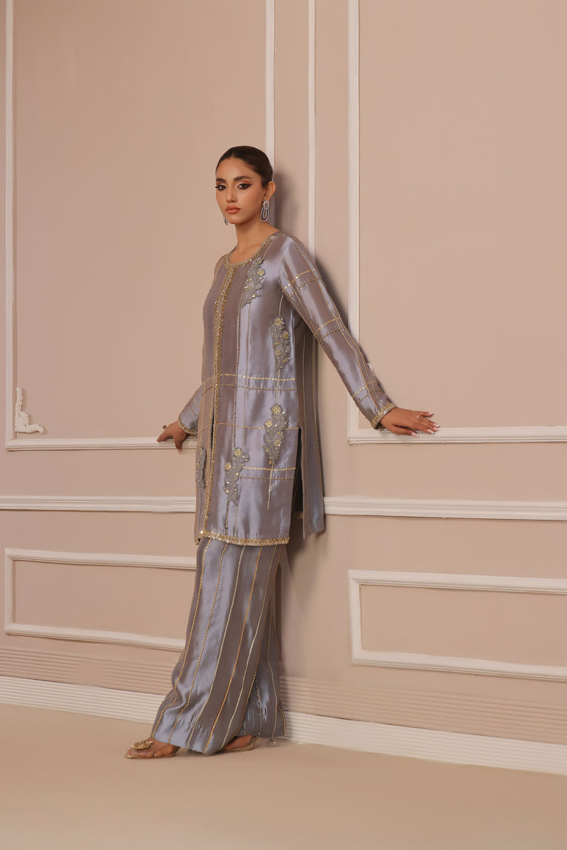 Wahaj M Khan | Banno Formals | PERIWINKLE TONED BANO2 JACKET SET - Official Wahaj M Khan stockist in UK - Sakeena London