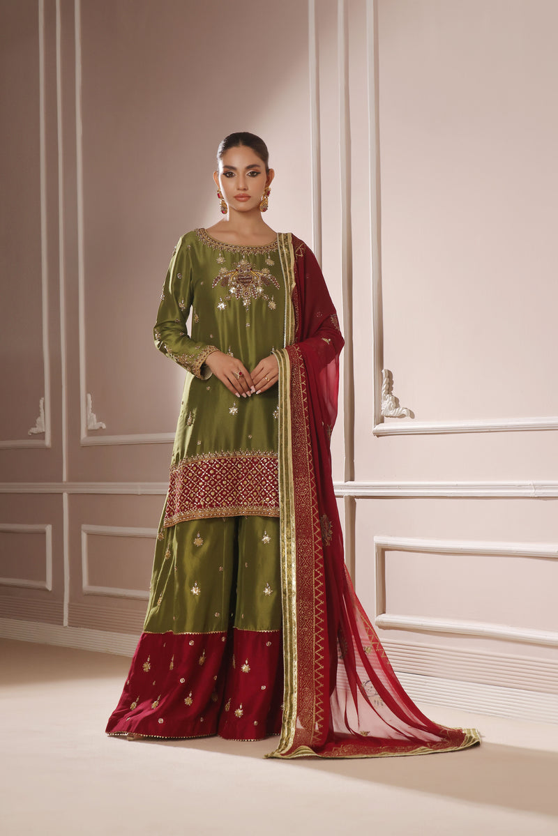 Wahaj M Khan | Banno Formals | DHANI MAROON BANO2 PALLAZZO SET - Official Wahaj M Khan stockist in UK - Sakeena London