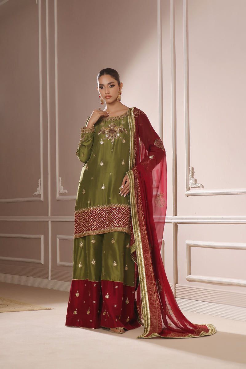 Wahaj M Khan | Banno Formals | DHANI MAROON BANO2 PALLAZZO SET - Official Wahaj M Khan stockist in UK - Sakeena London