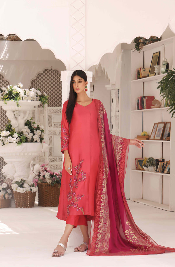 Wahajmkhan | Sitara Formals | CARROT PINK AND MAGENTA OUTFIT - Official Wahaj M.Khan stockist in UK - Sakeena London