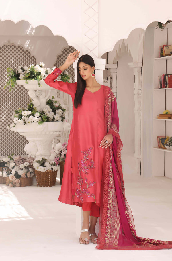 Wahajmkhan | Sitara Formals | CARROT PINK AND MAGENTA OUTFIT - Official Wahaj M.Khan stockist in UK - Sakeena London