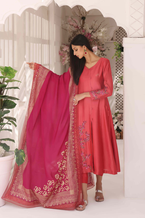 Wahajmkhan | Sitara Formals | CARROT PINK AND MAGENTA OUTFIT - Official Wahaj M.Khan stockist in UK - Sakeena London