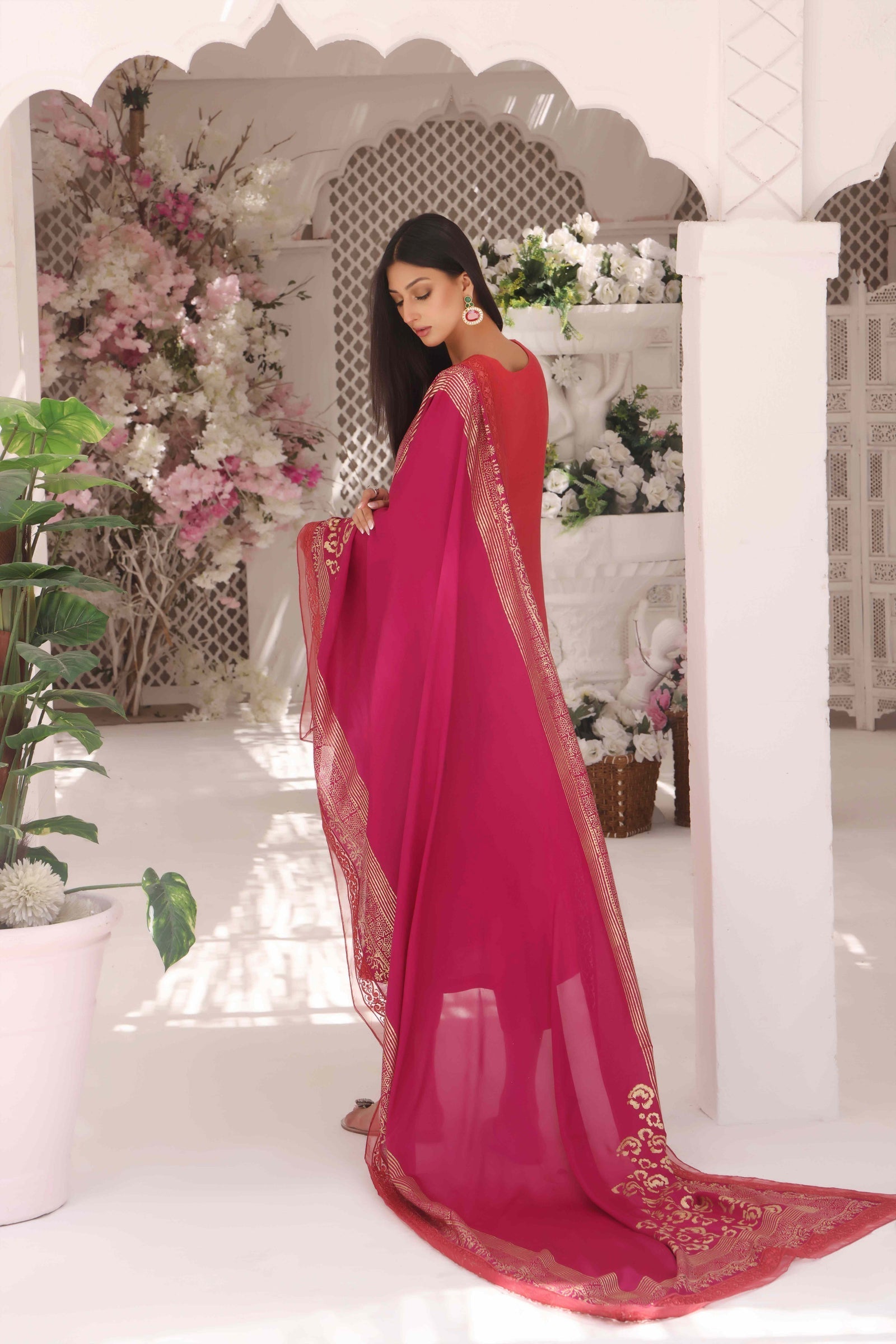 Wahajmkhan | Sitara Formals | CARROT PINK AND MAGENTA OUTFIT - Official Wahaj M.Khan stockist in UK - Sakeena London