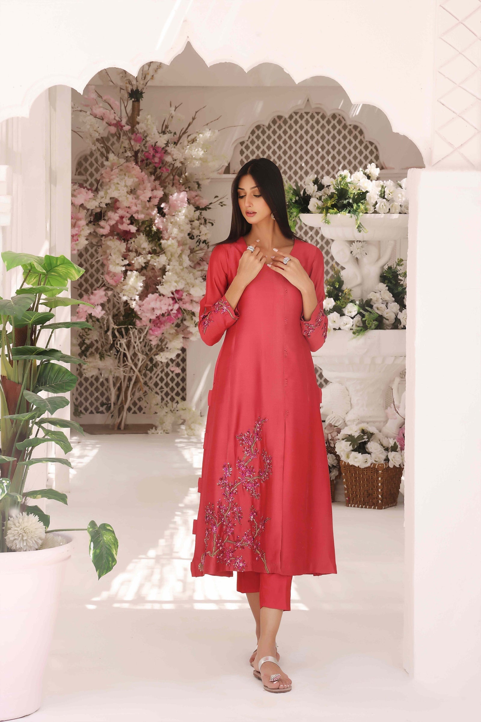 Wahajmkhan | Sitara Formals | CARROT PINK AND MAGENTA OUTFIT - Official Wahaj M.Khan stockist in UK - Sakeena London
