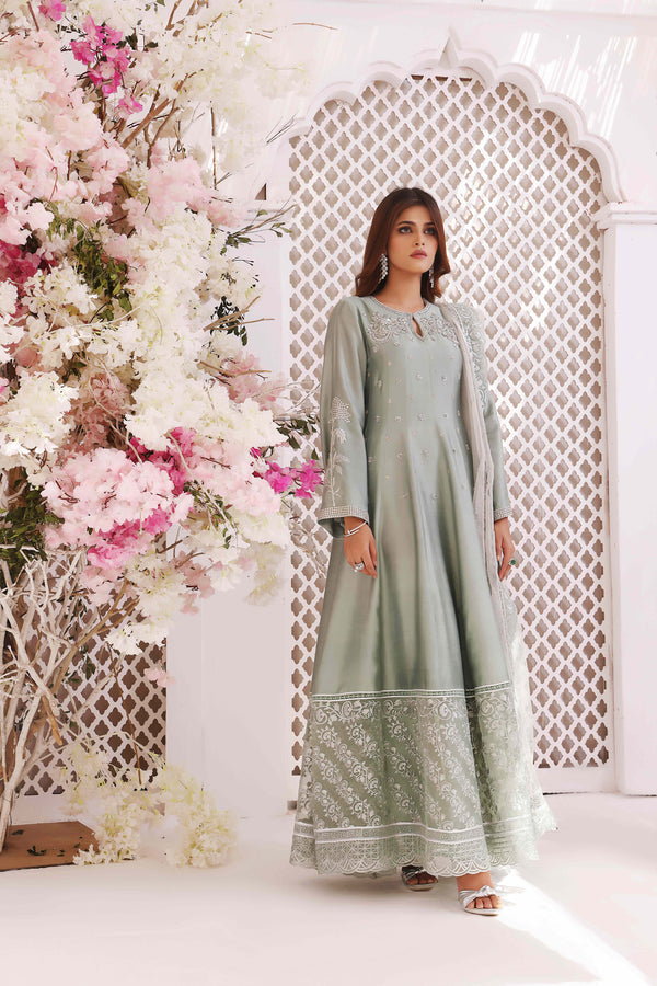 Wahajmkhan | Sitara Formals | MINT SILK ANARKALI OUTFIT - Official Wahaj M.Khan stockist in UK - Sakeena London