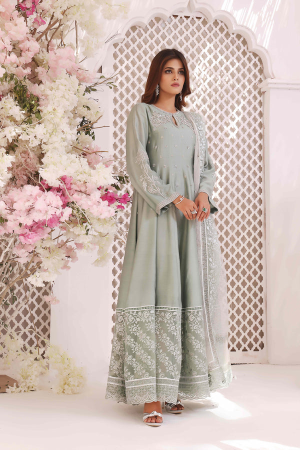 Wahajmkhan | Sitara Formals | MINT SILK ANARKALI OUTFIT - Official Wahaj M.Khan stockist in UK - Sakeena London